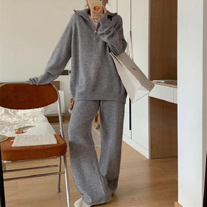 Milk gentle wind wear suit loose pullover sweater and wide leg pants - Negative Apparel