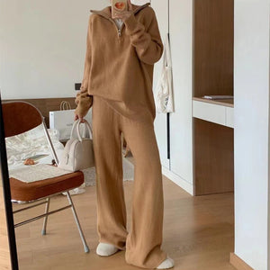 Milk gentle wind wear suit loose pullover sweater and wide leg pants - Negative Apparel