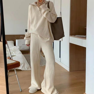 Milk gentle wind wear suit loose pullover sweater and wide leg pants - Negative Apparel
