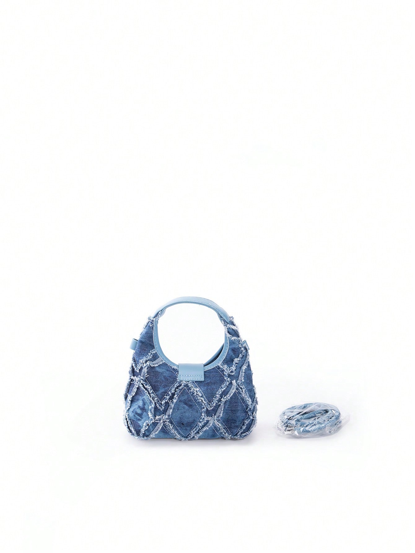 Mini Hobo Bag Twist Lock Raw Trim Denim Underarm Bag,Trendy Turn - Lock Satchel Bag - Negative Apparel