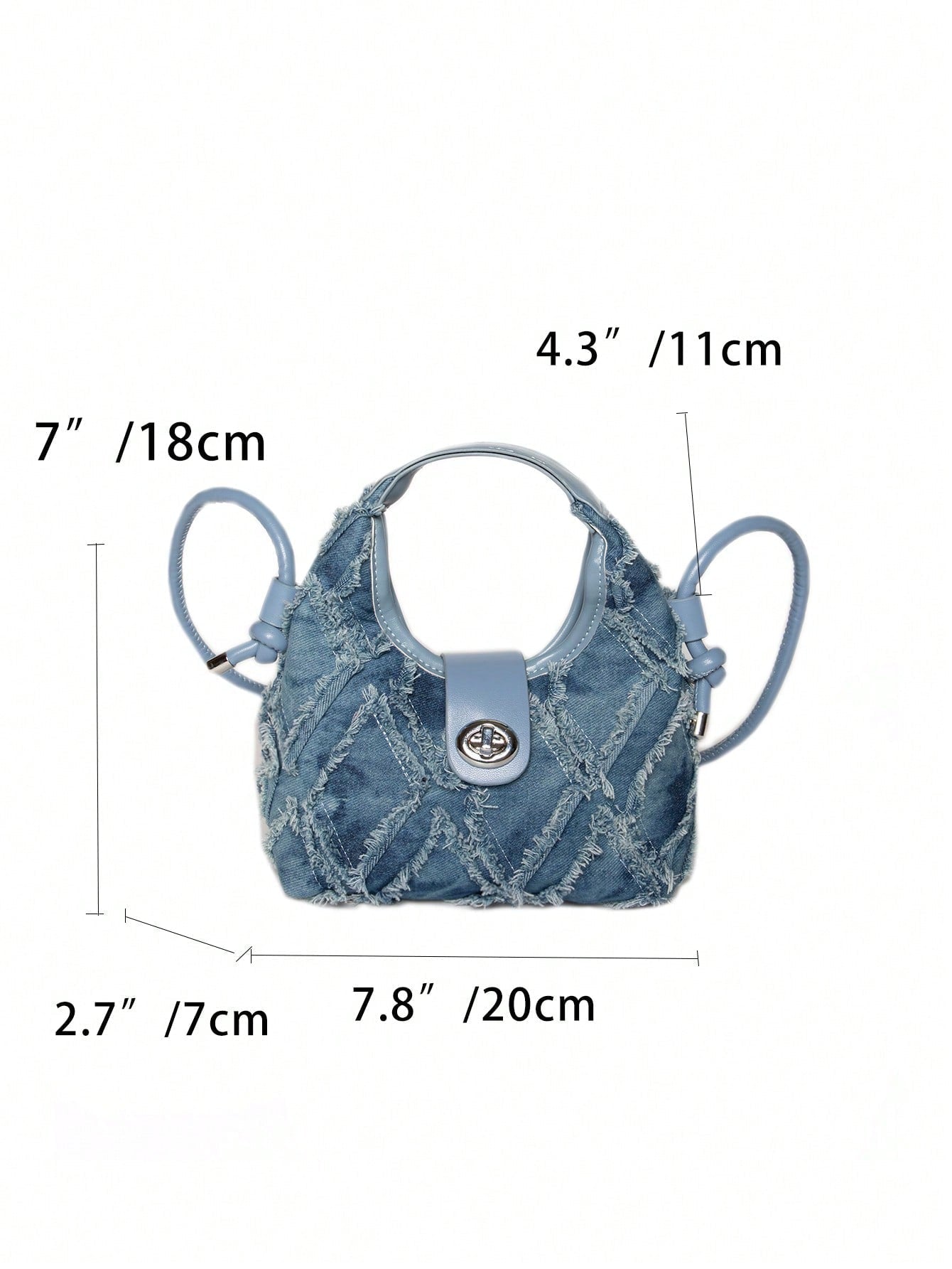 Mini Hobo Bag Twist Lock Raw Trim Denim Underarm Bag,Trendy Turn - Lock Satchel Bag - Negative Apparel