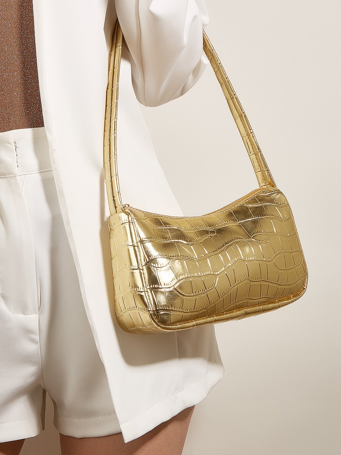 Mini Metallic Crocodile Embossed Bag - Negative Apparel