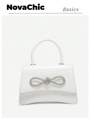 Mini Square Bag Rhinestone & Bow Decor Bag - Negative Apparel