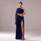 Missord Luxe | One - Shoulder Sequin Long - Sleeve Evening Dress - Negative Apparel