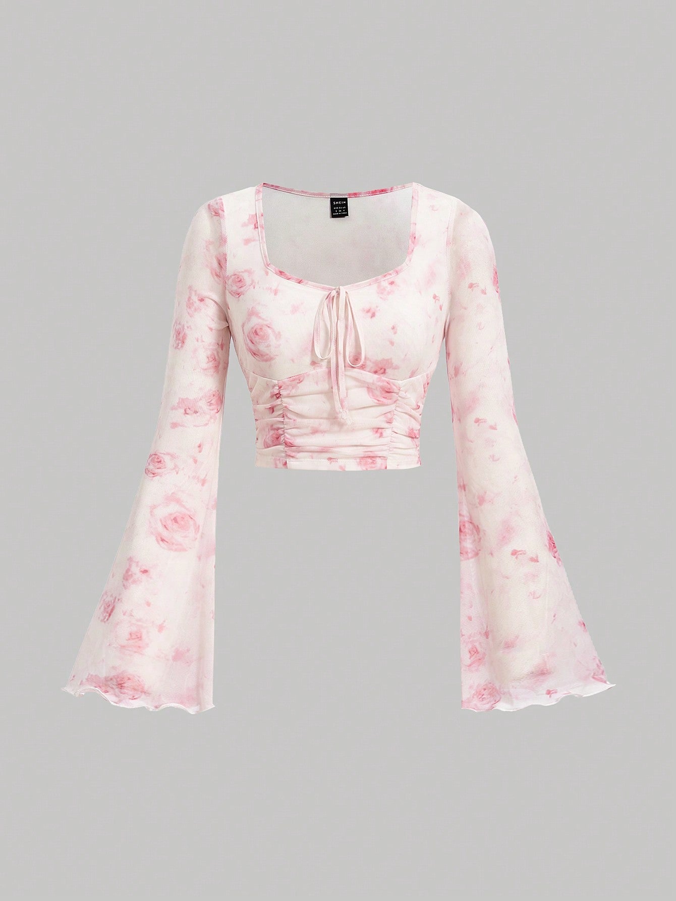 MOD Floral Print Ruffle Hem Bell Sleeve Top - Negative Apparel