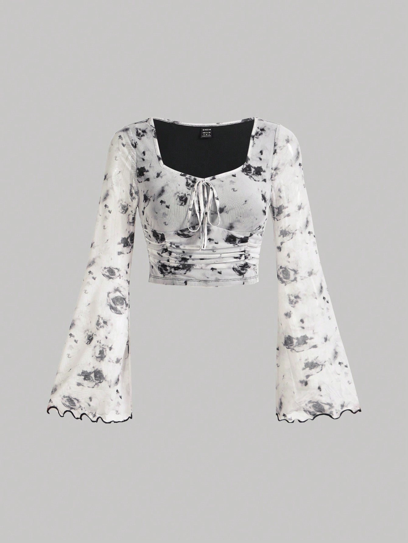 MOD Floral Print Ruffle Hem Bell Sleeve Top - Negative Apparel