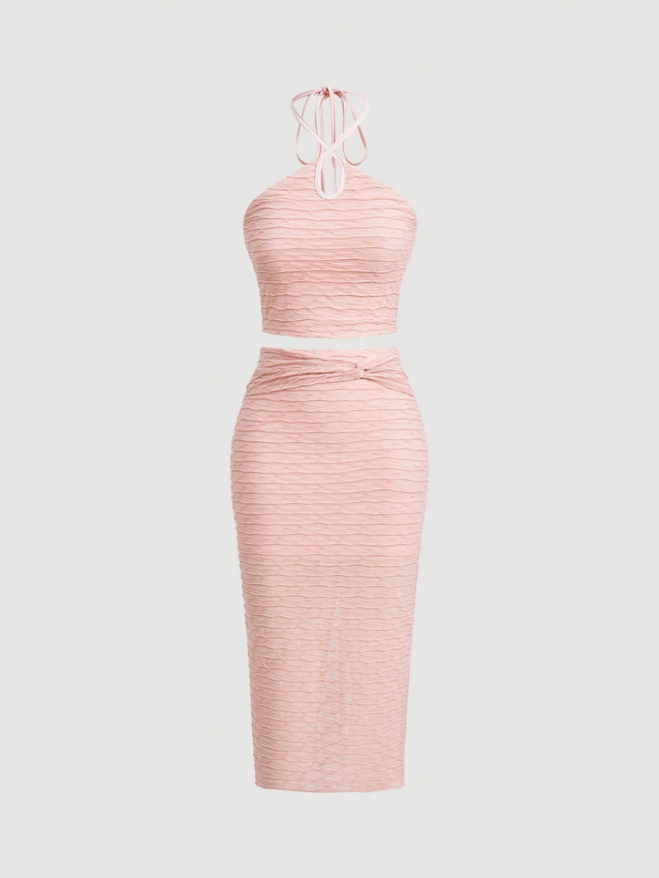 Pink Two-Piece Maxi Bodycon Dress Pink Two-Piece Maxi Bodycon Dress