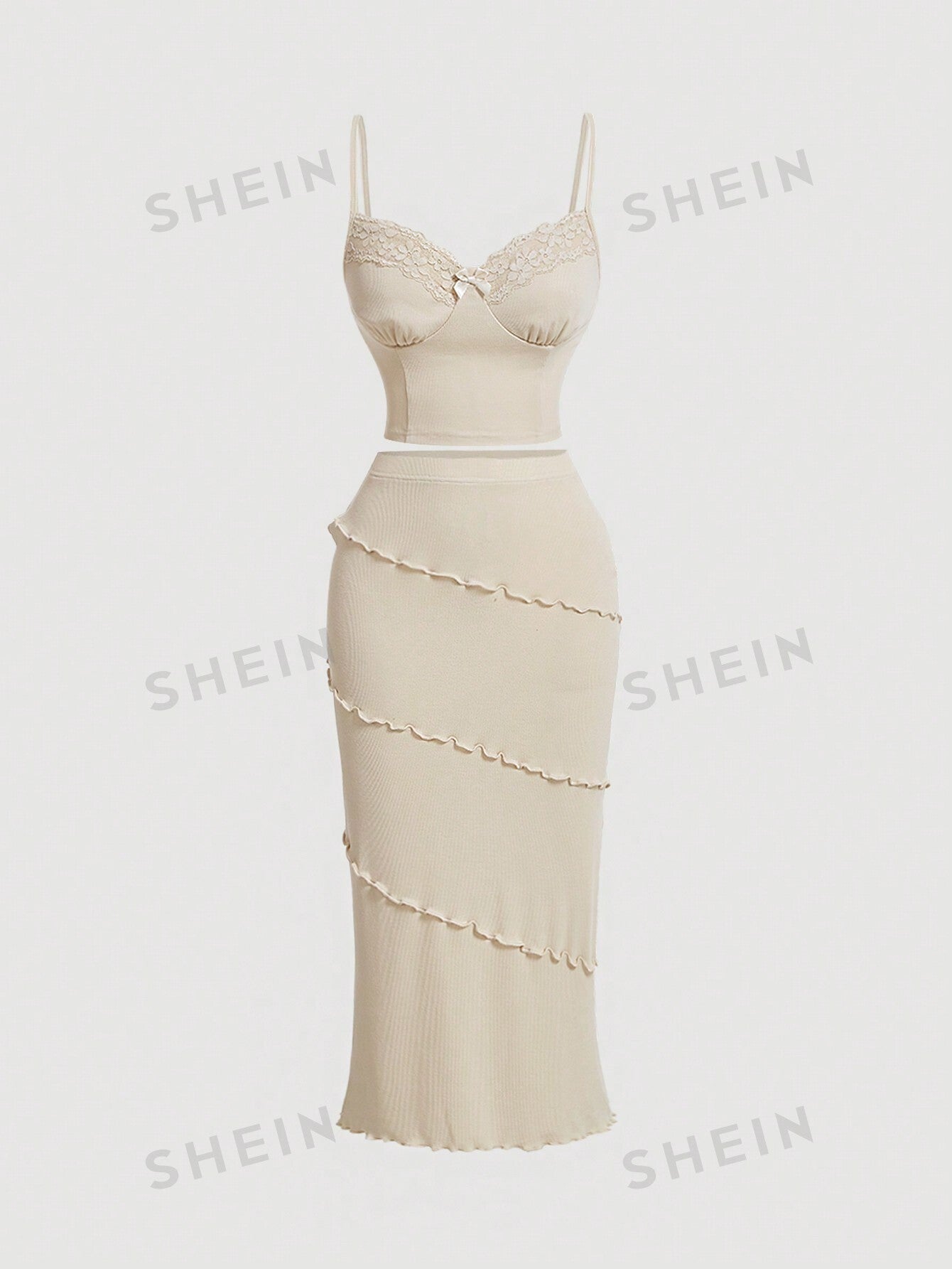 MOD Peach Colored Knitted Tank Top And Fishtail Hem Knee Len – Negative ...