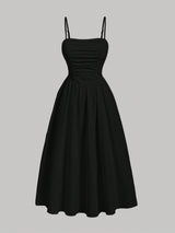 MOD Solid Ruched Cami Black Long Dress - Negative Apparel
