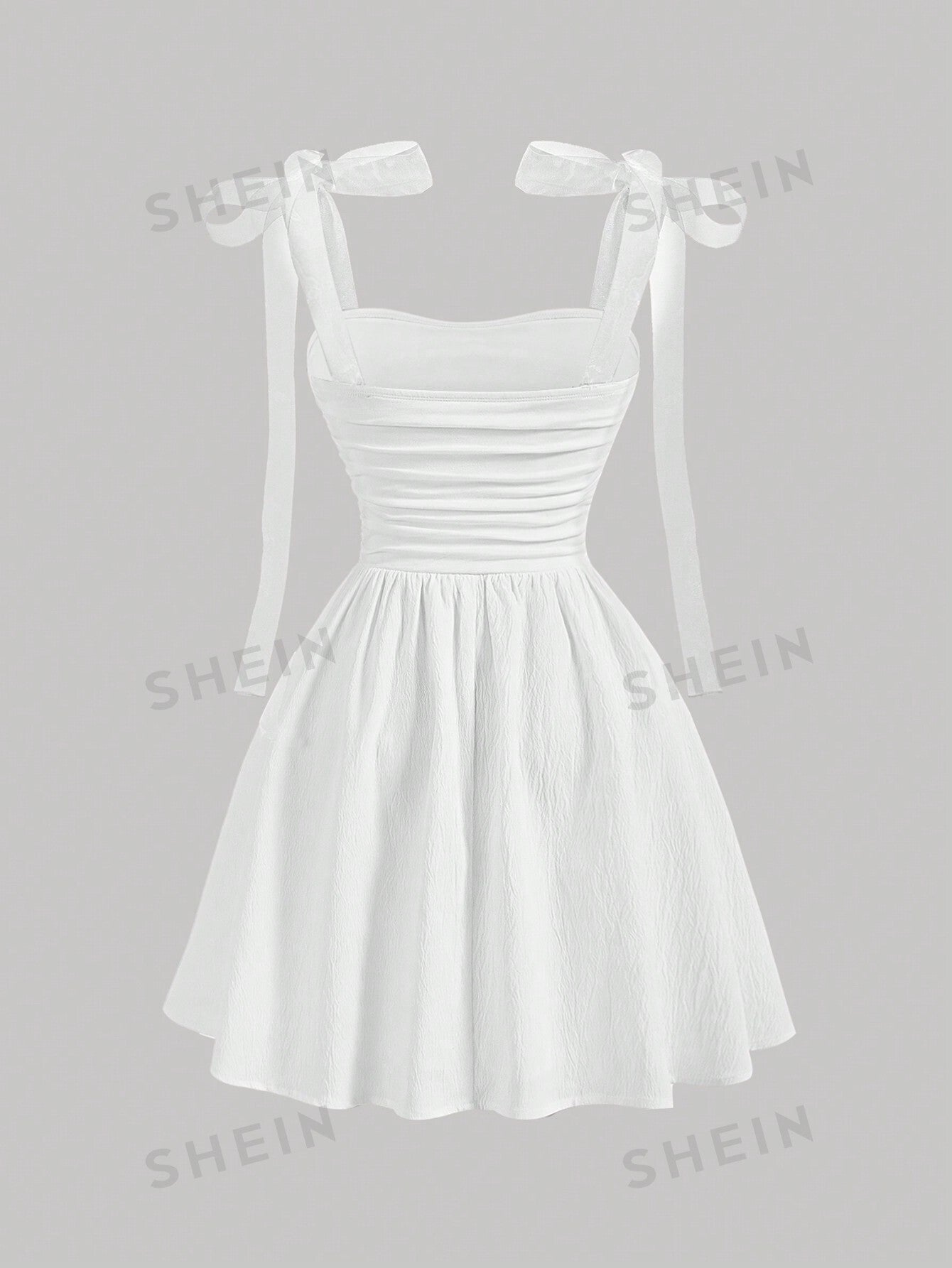 MOD Women White Mesh Strap Pleated Romantic Summer Dress - Negative Apparel