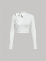 MOD Women's Spring And Autumn Casual White Bow Tie T-Shirt - Negative Apparel