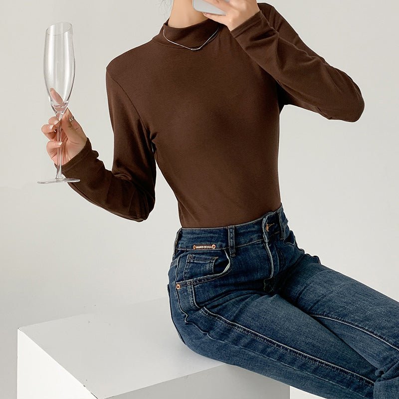 Modal half - high collar top for women, new spring style, slim - fitting long - sleeved T-shirt, slim protein bottoming shirt - Negative Apparel