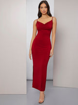Modely Cowl Neck Solid Cami Prom Dress - Negative Apparel