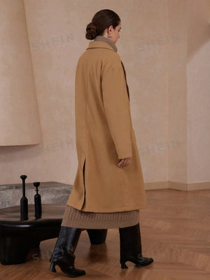 Modichic Autumn/Winter Oversized Long Sleeve Woolen Coat With Detachable Khaki Scarf - Negative Apparel