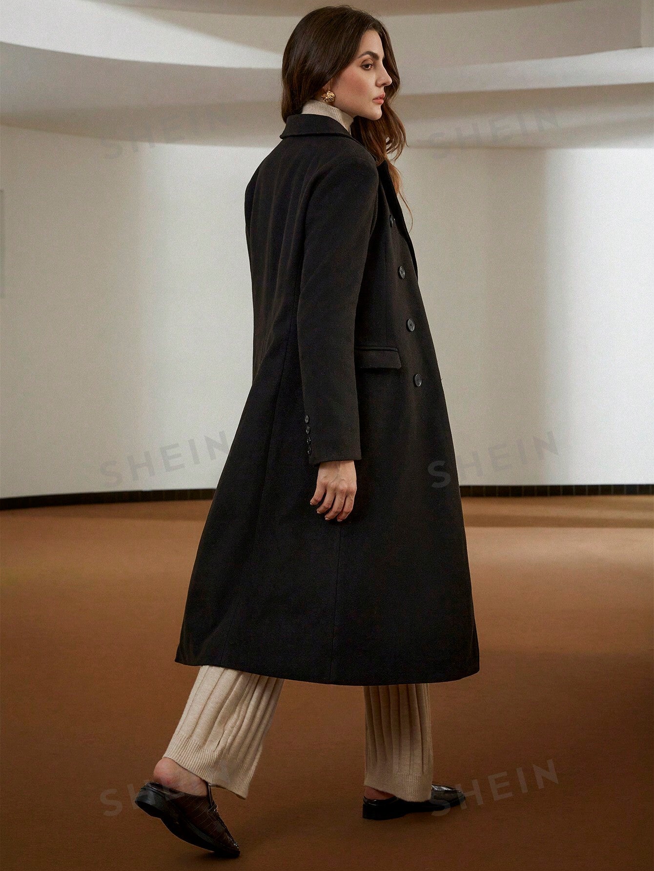 Modichic Elegant Commuter Minimalist Versatile Office Lady Style Cinched Waist Double - Breasted Wool Blend Long Coat - Negative Apparel