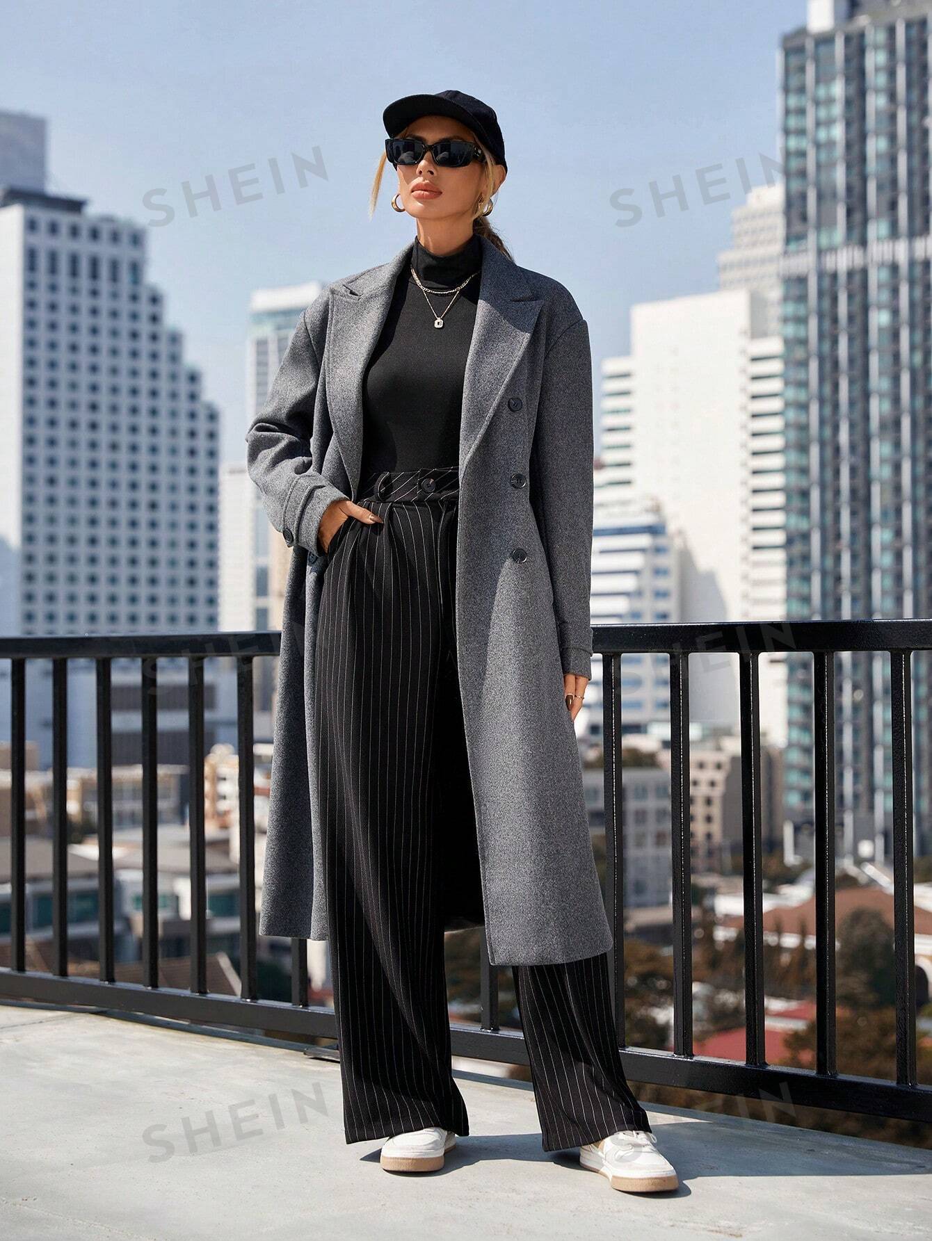 Modichic Ladies Lapel Double Breasted Woolen Coat - Negative Apparel