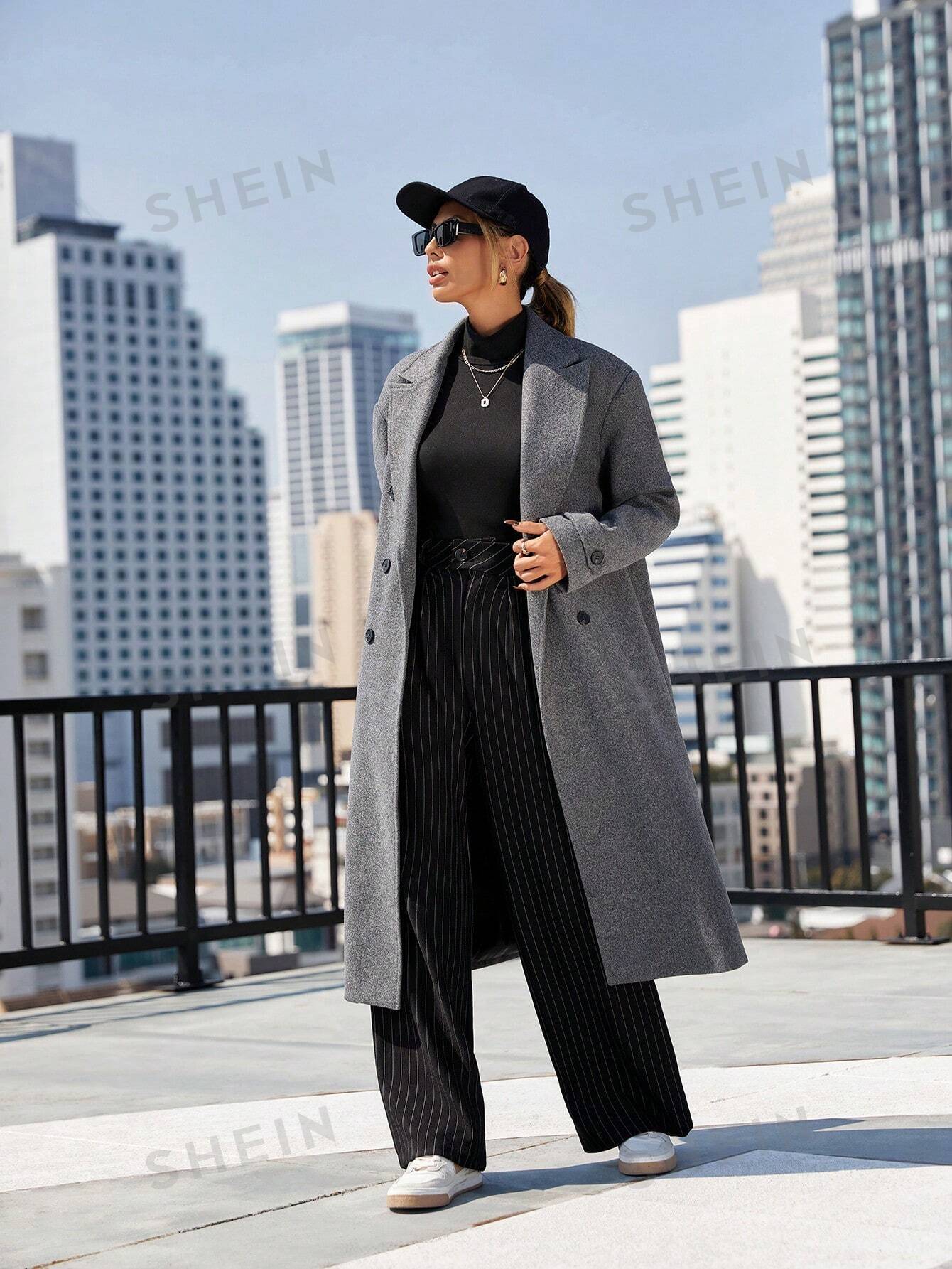 Modichic Ladies Lapel Double Breasted Woolen Coat - Negative Apparel