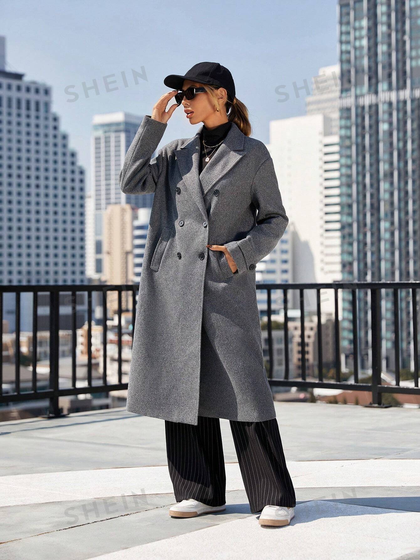 Modichic Ladies Lapel Double Breasted Woolen Coat - Negative Apparel