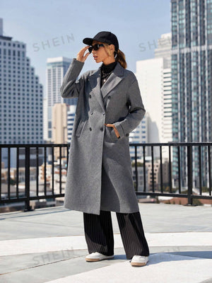 Modichic Ladies Lapel Double Breasted Woolen Coat - Negative Apparel