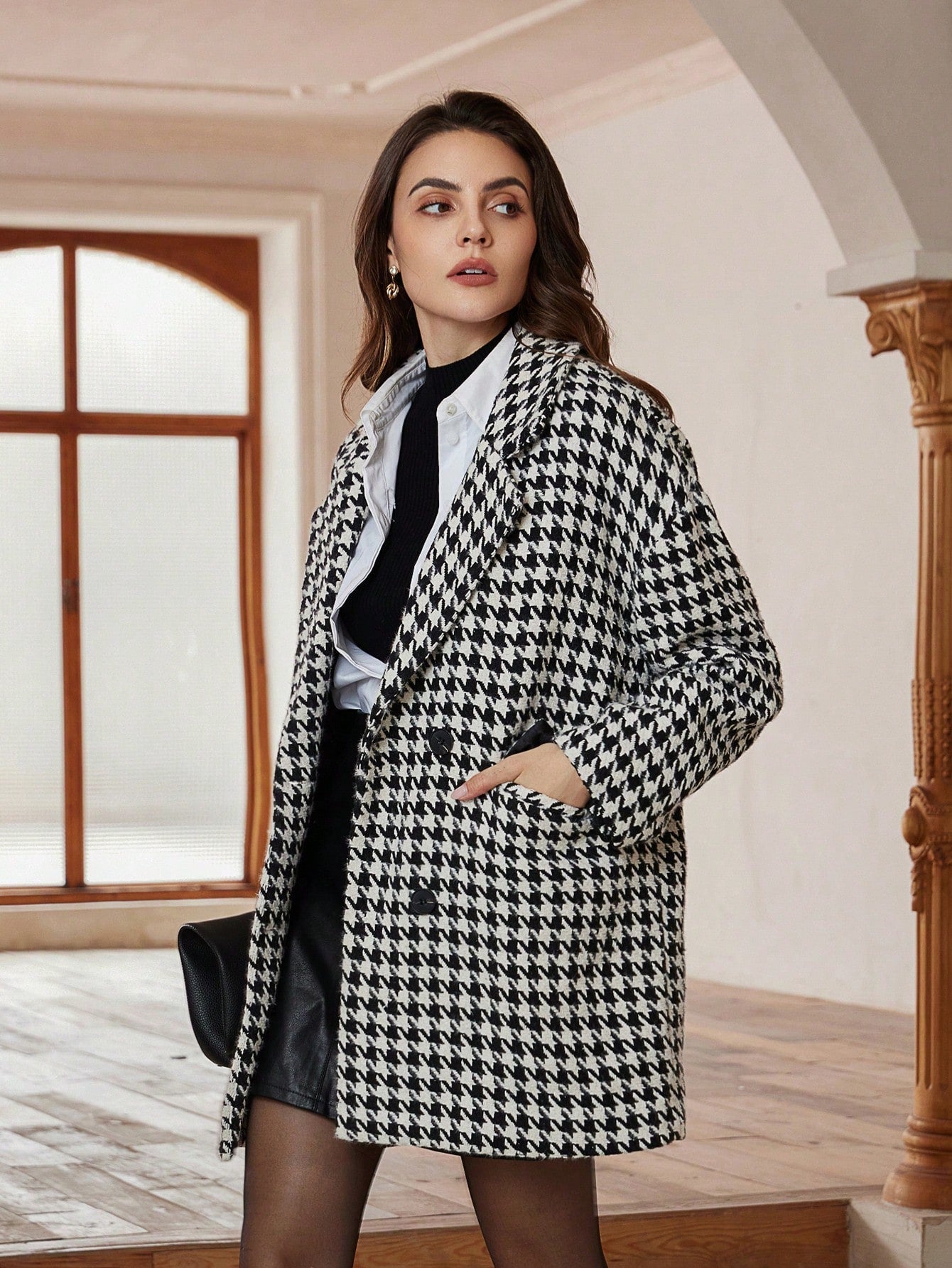 Modichic Oversized Loose Dropped Shoulder Plaid Woolen Double - Breasted Suit Jacket Coat, Autumn - Winter - Negative Apparel