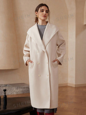 Modichic Plus Size Loose Lapel Double - Breasted Long Sleeve Long Woolen Coat - Negative Apparel