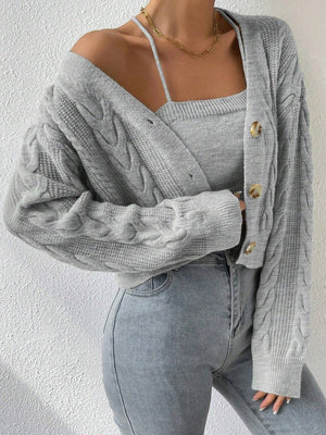 MOOSTA Cable Knit Drop Shoulder Cardigan & Cami Knit Top - Negative Apparel