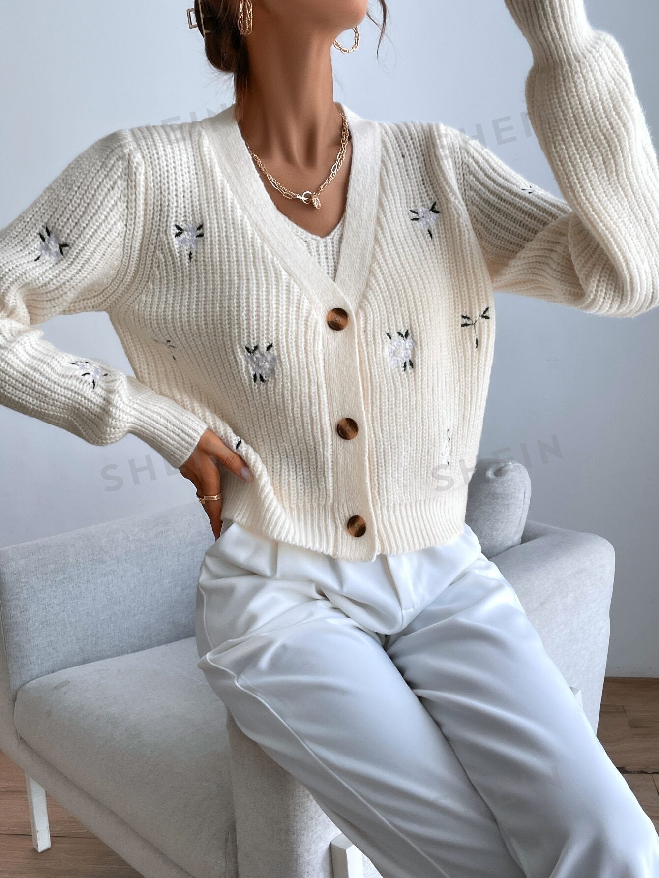 MOOSTA Floral Embroidery Cardigan & Knit Top - Negative Apparel