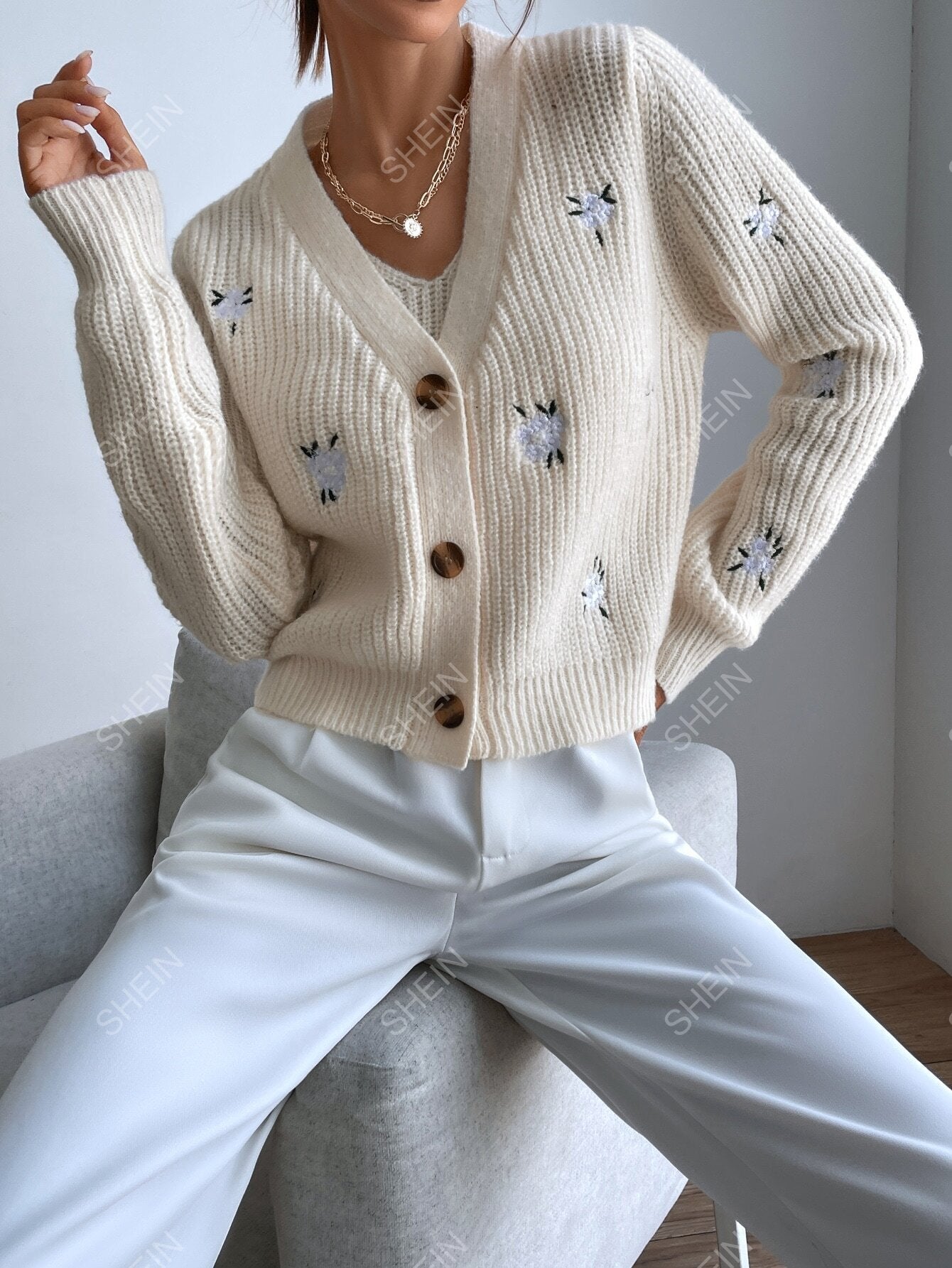 MOOSTA Floral Embroidery Cardigan & Knit Top - Negative Apparel