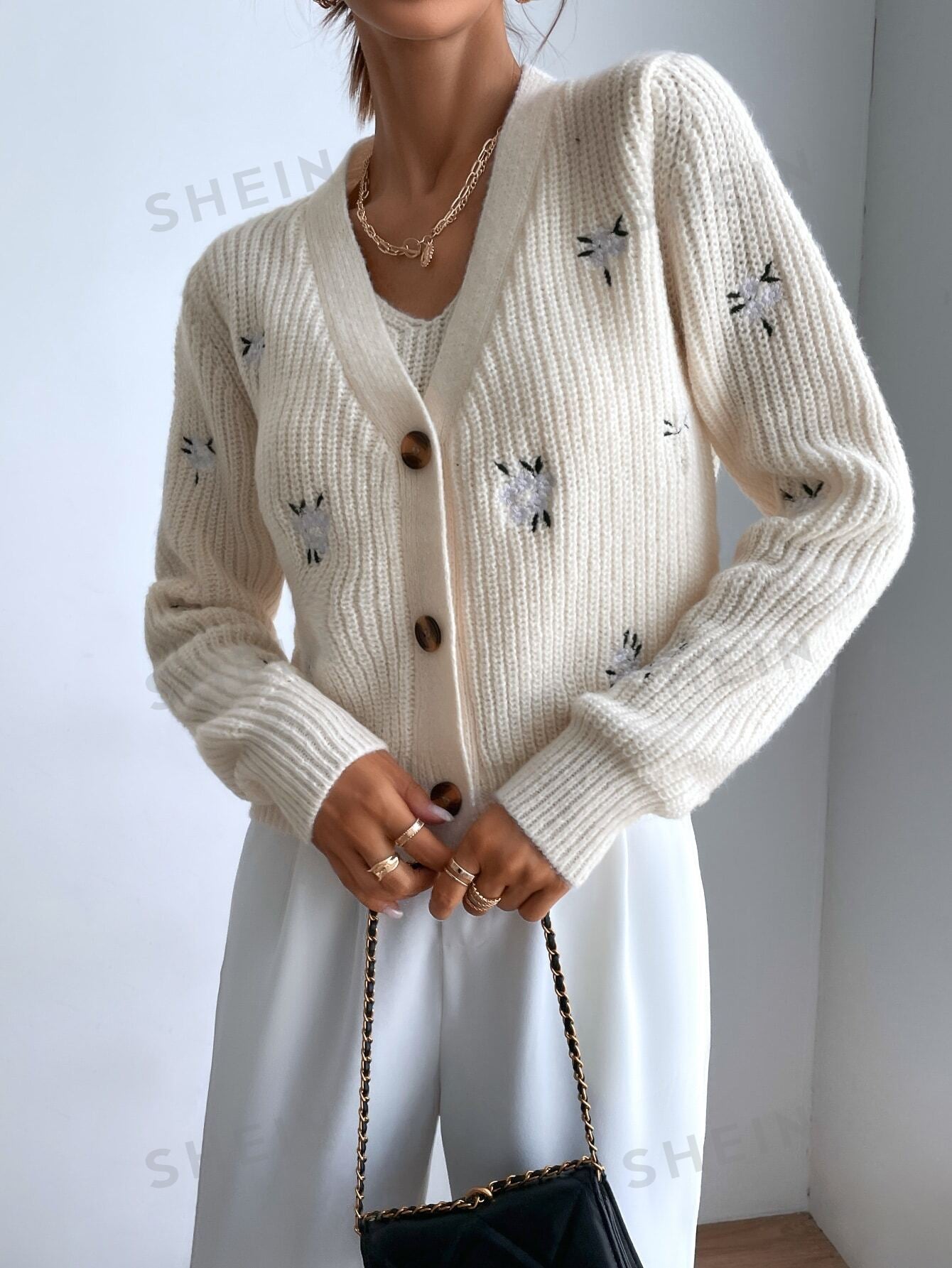 MOOSTA Floral Embroidery Cardigan & Knit Top - Negative Apparel