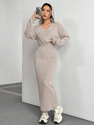 MOOSTA Solid Color Long Sleeve Hoodie And Sleeveless Dress Set - Negative Apparel