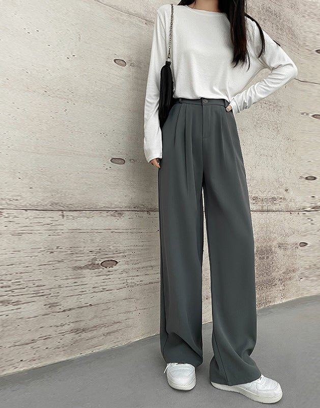 [Morgan silk fabric] grey mopping pants wide - leg pants children's spring and autumn thickened casual drooping straight - leg pants - Negative Apparel