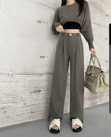 [Morgan silk fabric] grey mopping pants wide - leg pants children's spring and autumn thickened casual drooping straight - leg pants - Negative Apparel
