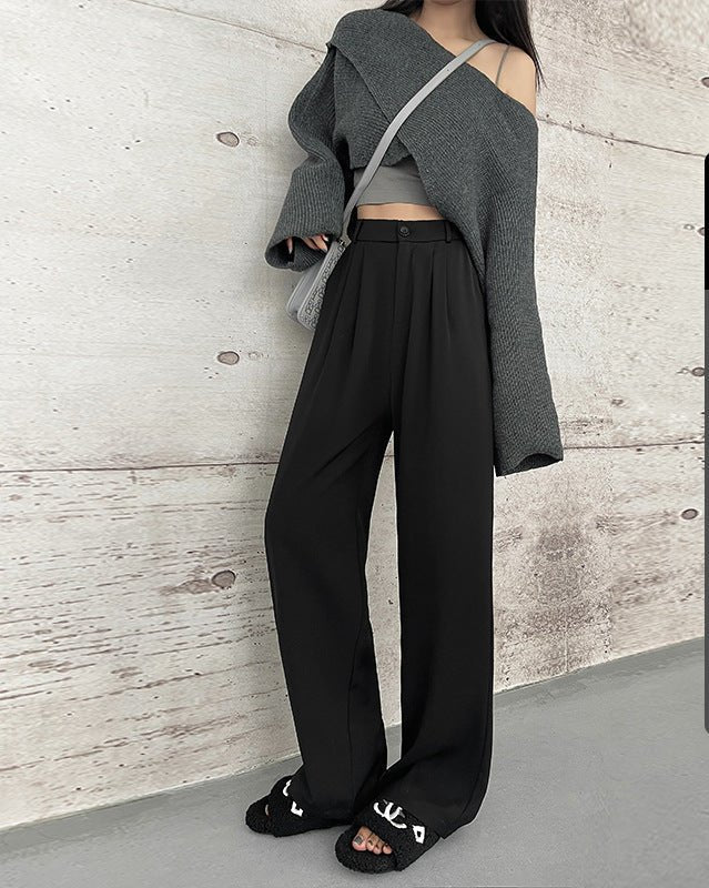 [Morgan silk fabric] grey mopping pants wide - leg pants children's spring and autumn thickened casual drooping straight - leg pants - Negative Apparel