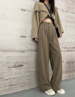 [Morgan silk fabric] grey mopping pants wide - leg pants children's spring and autumn thickened casual drooping straight - leg pants - Negative Apparel
