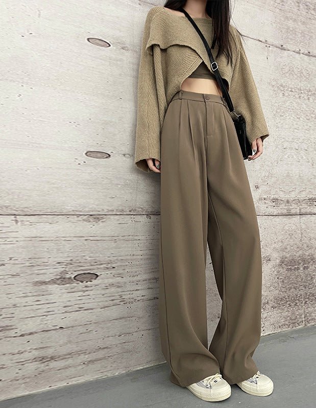 [Morgan silk fabric] grey mopping pants wide - leg pants children's spring and autumn thickened casual drooping straight - leg pants - Negative Apparel