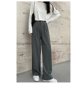 [Morgan silk fabric] grey mopping pants wide - leg pants children's spring and autumn thickened casual drooping straight - leg pants - Negative Apparel