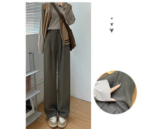 [Morgan silk fabric] grey mopping pants wide - leg pants children's spring and autumn thickened casual drooping straight - leg pants - Negative Apparel