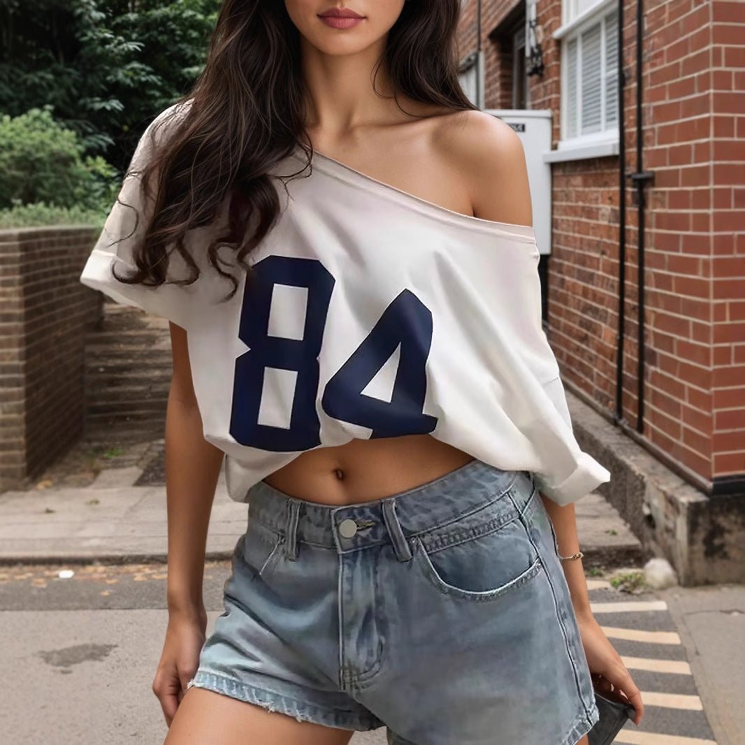 Multi - color letter printing T-shirt women's 2025 new sexy Spice Girls medium and long top women's summer spot - Negative Apparel