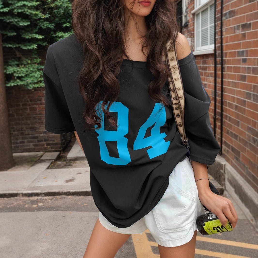 Multi - color letter printing T-shirt women's 2025 new sexy Spice Girls medium and long top women's summer spot - Negative Apparel