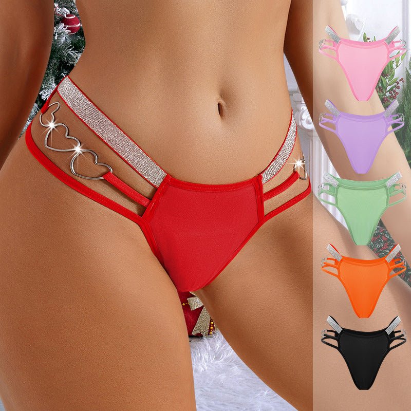 Multi - color thin straps, heart - shaped buttons, silver ribbons, breathable mid - waist women's thong - Negative Apparel