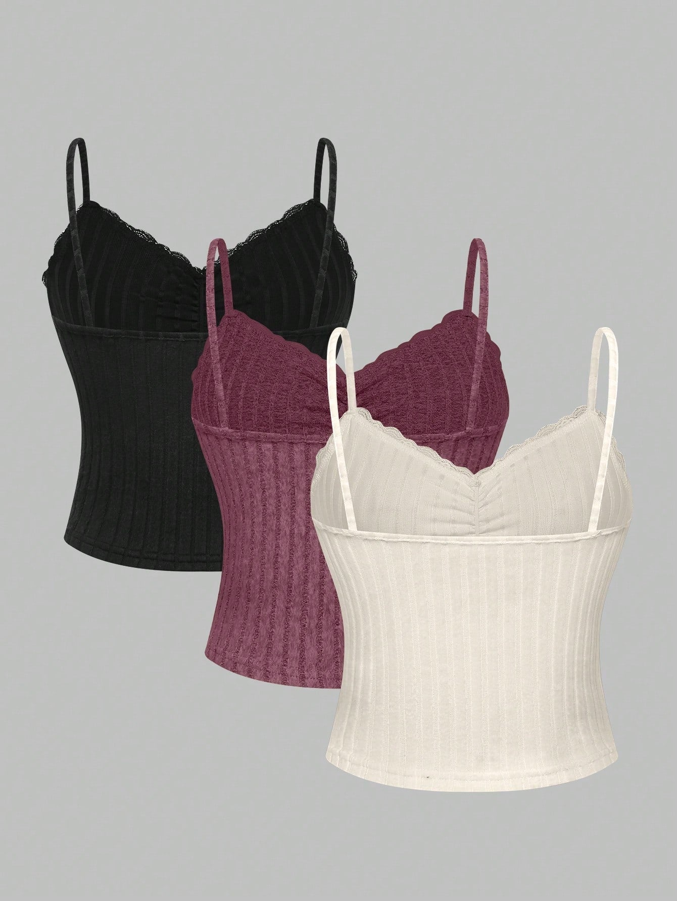 Multicolor Women's Rib Knit Crop Cami Top With Ruched Details And Spaghetti Straps FD - Negative Apparel