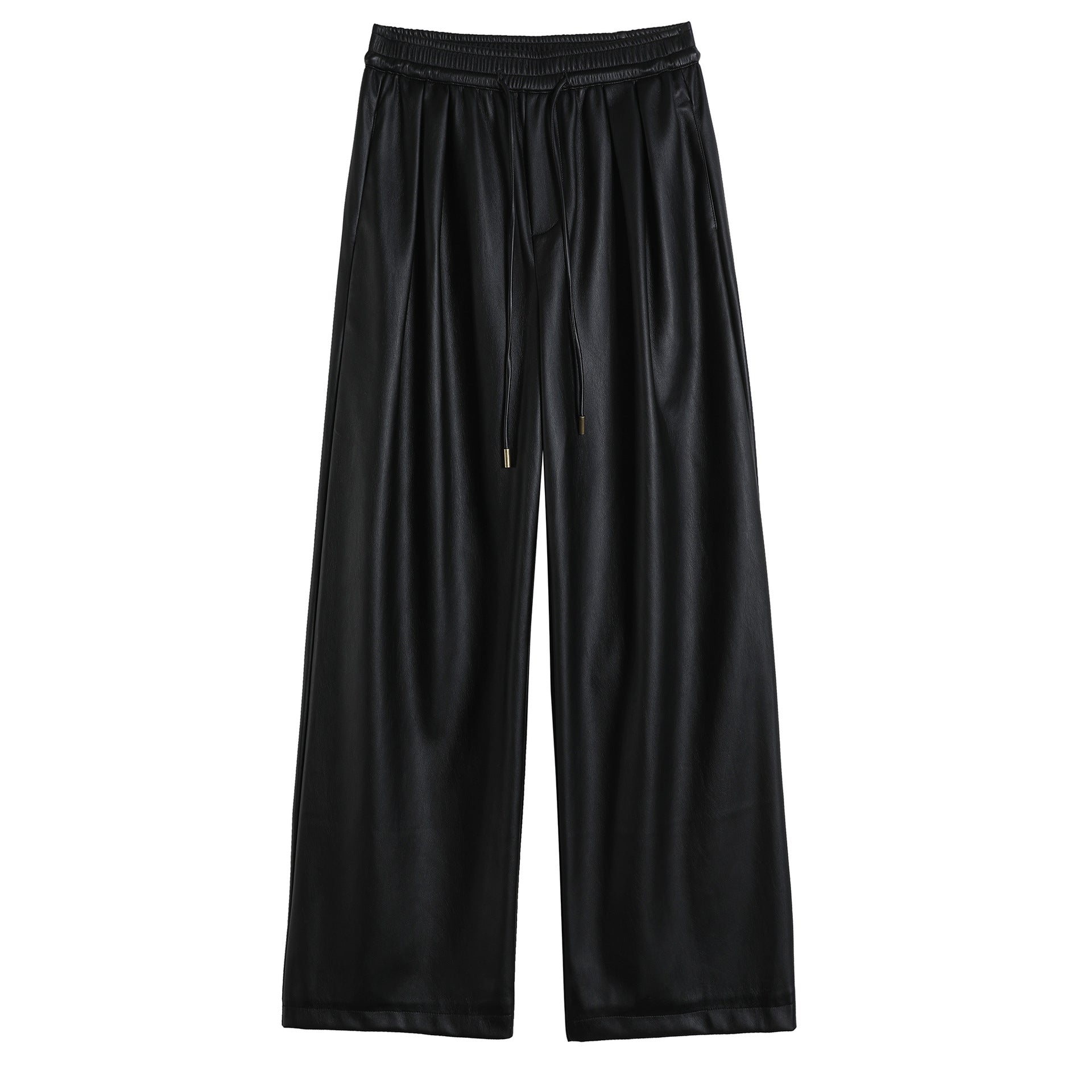 Negative Apparel Women’s High - Waist PU Leather Wide - Leg Pants – Elegant Commuter Straight Fit with Lacing Detail | Autumn 2025 Collection - Negative Apparel