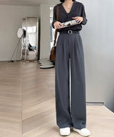 Net suit pants high - end pants women's spring new high - waisted straight casual pants loose and drape wide - leg pants - Negative Apparel