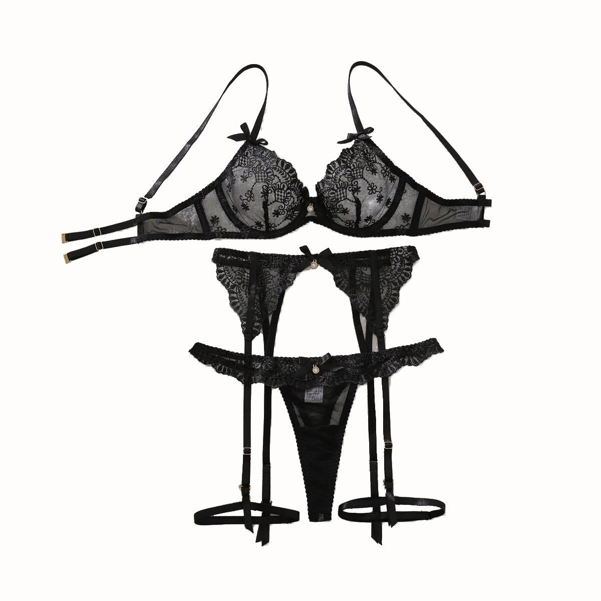 New Black Perspective Embroidery Sexy Slim Shaping Sex Underwear Split Set - Negative Apparel