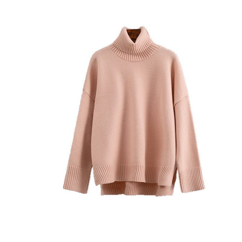 New casual loose and versatile pullover turtleneck solid color sweater top women - Negative Apparel