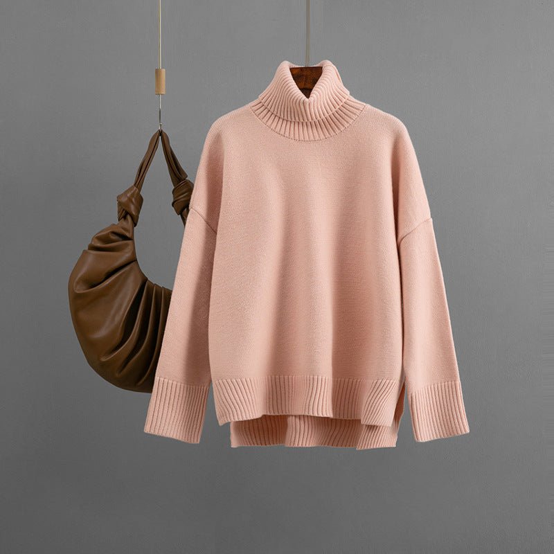 New casual loose and versatile pullover turtleneck solid color sweater top women - Negative Apparel