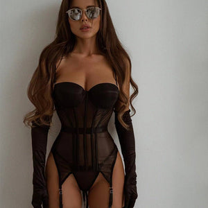 New comfortable mesh breathable body shaping split suit steel ring gathered with leg ring lingerie - Negative Apparel