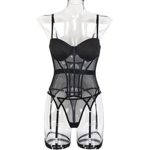 New comfortable mesh breathable body shaping split suit steel ring gathered with leg ring lingerie - Negative Apparel