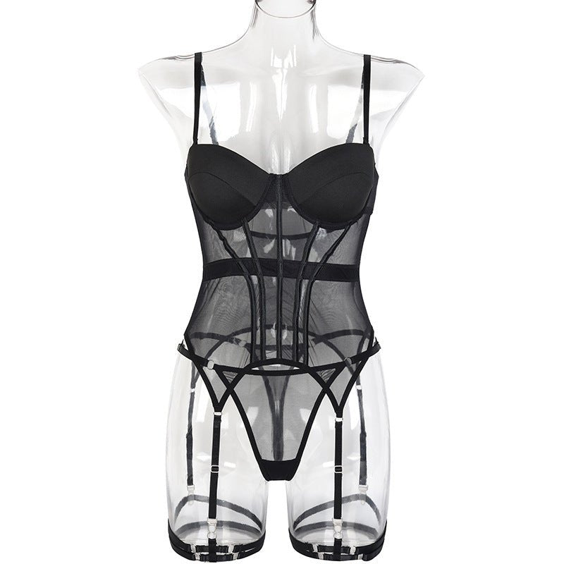 New comfortable mesh breathable body shaping split suit steel ring gathered with leg ring lingerie - Negative Apparel