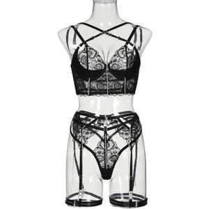 New complex craft cross hollow embroidery body shaping diamond chain underwear four - piece set for women - Negative Apparel